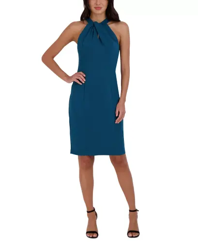 Halter-Neck Sleeveless Sheath Dress-Blue/Jade - 1