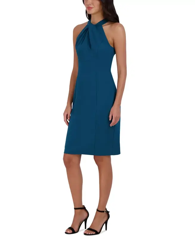 Halter-Neck Sleeveless Sheath Dress-Blue/Jade - 3