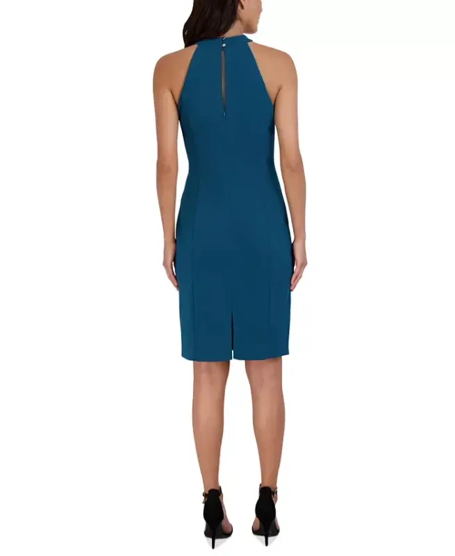 Halter-Neck Sleeveless Sheath Dress-Blue/Jade - 2