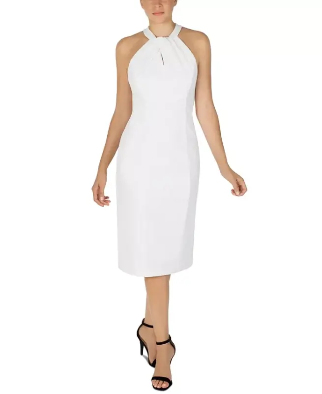 Halter-Neck Sleeveless Sheath Dress - Ivory - 1