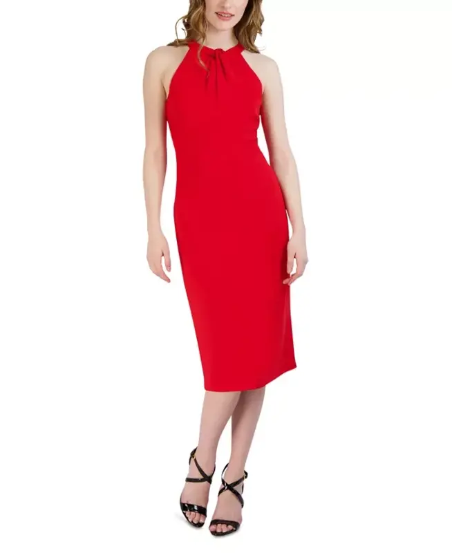 Halter-Neck Sleeveless Sheath Dress-Red - JULIA JORDAN