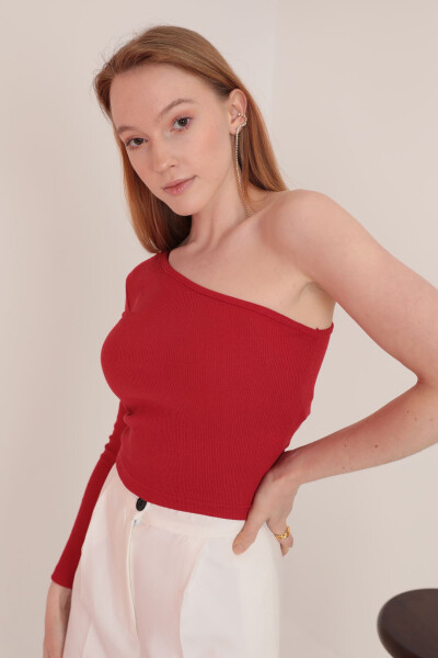 Halter Neck Sleeveless Women's Blouse with Corsage Fabric - Red - 6