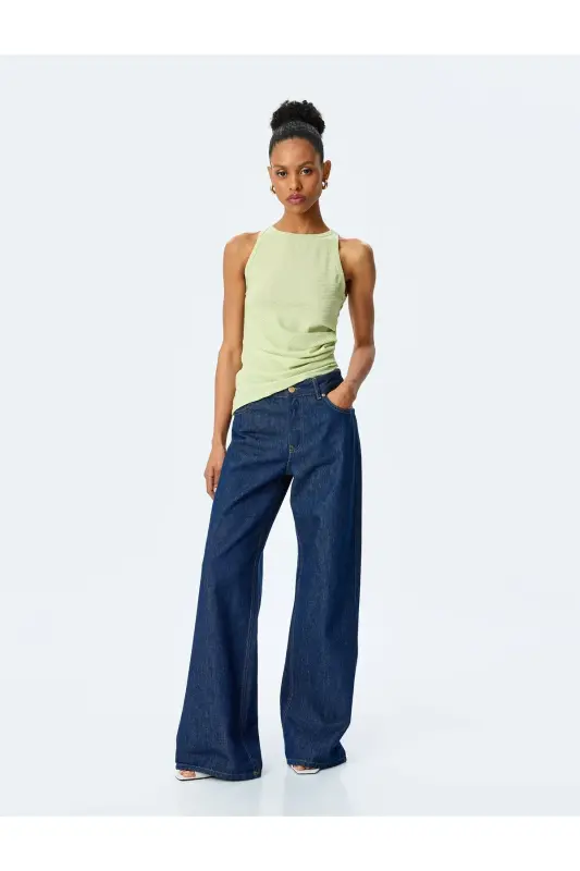 Halter Neck Viscose Slim Fit Draped Sleeveless Blouse - 2