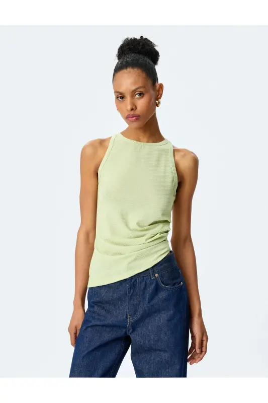Halter Neck Viscose Slim Fit Draped Sleeveless Blouse - 3