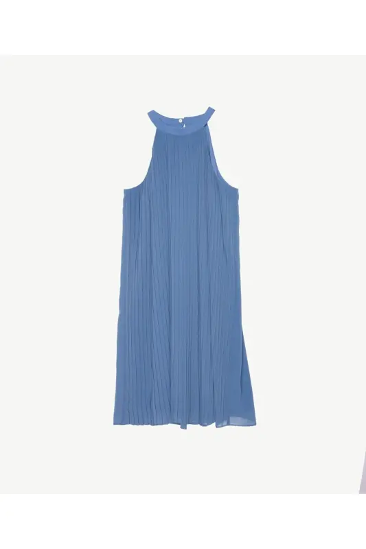 Halter Yaka Elbise-KOYU MAVİ - 4