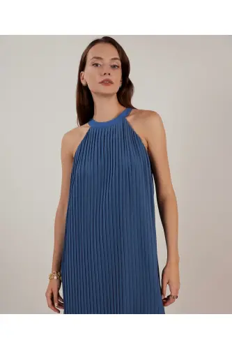 Halter Yaka Elbise-KOYU MAVİ 