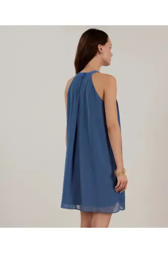 Halter Yaka Elbise-KOYU MAVİ - 3