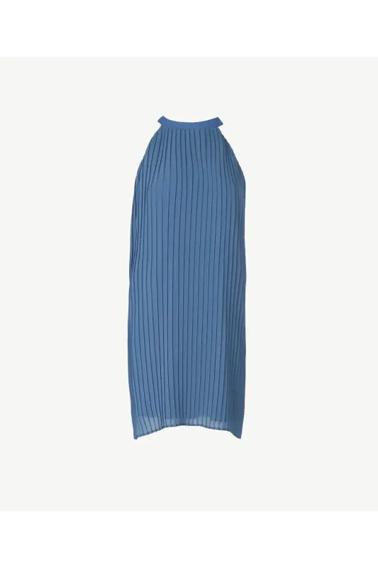 Halter Yaka Elbise-KOYU MAVİ - 5