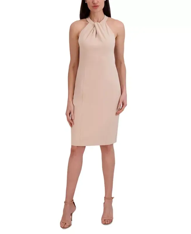 Halter-Neck Sleeveless Sheath Dress - Latte - 1