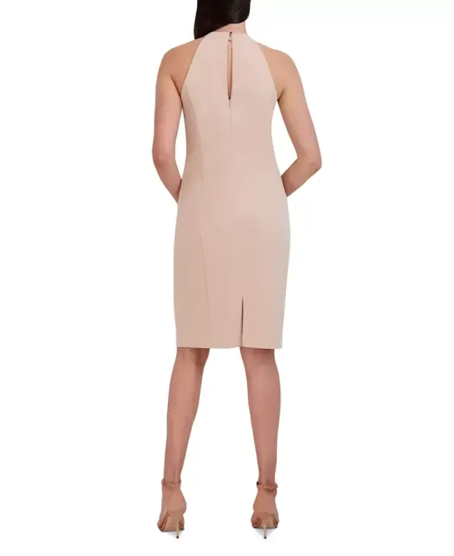Halter-Neck Sleeveless Sheath Dress - Latte - 2