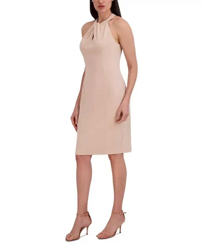 Halter-Neck Sleeveless Sheath Dress - Latte - 4