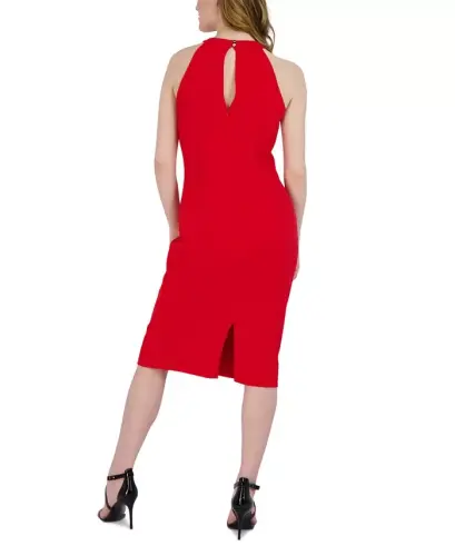 Halter-Neck Sleeveless Sheath Dress - Red - 2