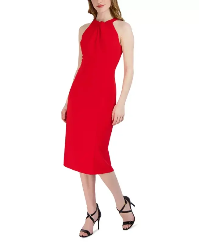 Halter-Neck Sleeveless Sheath Dress - Red - 4