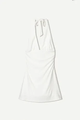 Halter yaka mini elbise-Krem - Bershka