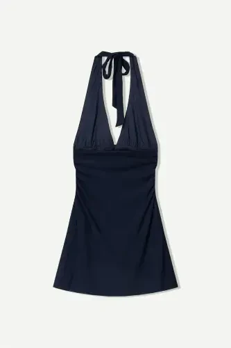Halter yaka mini elbise-Denizci mavisi - 5