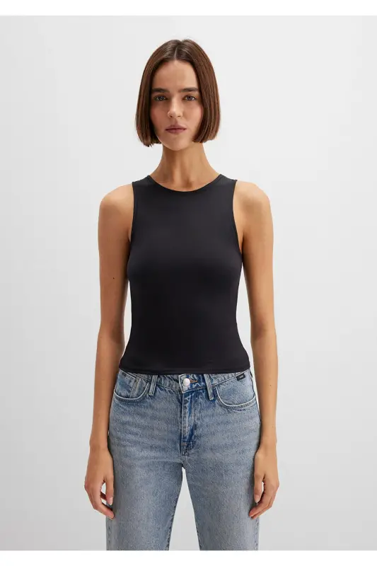 Halter Yaka Qora Poliamid Atlet Fitted / Gavdaga Mos - 4