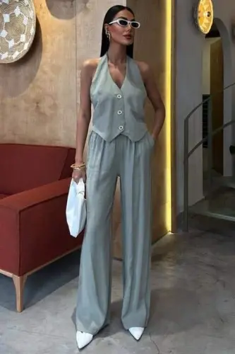 Halter Yaka Yelekli Modal Takım 10144 - 1