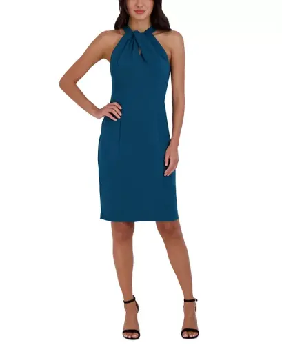 Halter-Neck Sleeveless Sheath Dress - Blue/Jade 