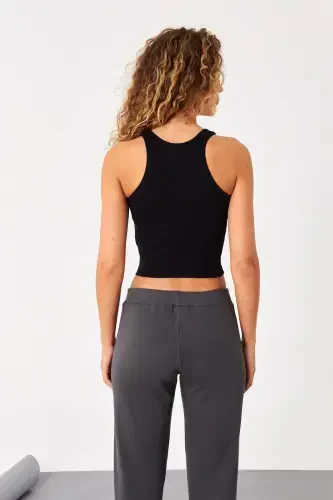 Halter Yoqali Fitilli Crop Atlet A0942-x5-Qora - 5