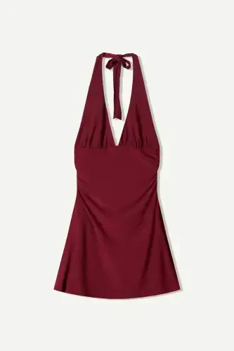 Halter yoqali mini koʻylak-Bordo - BERSHKA (1)