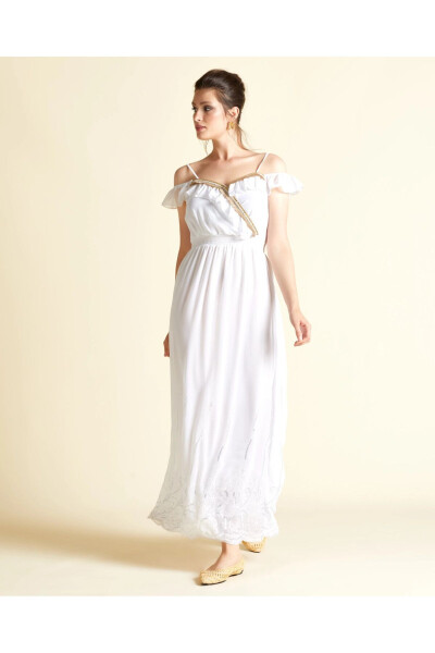 Halterneck Ruffle Skirt Lace Hem Cold Shoulder White Dress 30722 - 1
