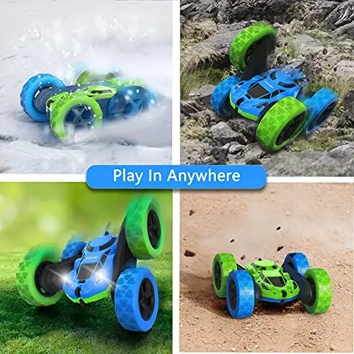 Hamdol 6-12 yoshli bolalar uchun ikki tomonlama 360° aylanuvchi 4WD masofadan boshqariladigan mashina, farali, 2,4 Ghz elektr qayta zaryadlanuvchi poyga sho'xlik o'yinchoq mashina, o'g'il va qizlar uchun tug'ilgan kun sovg'asi (ko'k va yashil) - HAMDOL