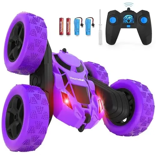 Hamdol bolalar uchun masofadan boshqariladigan mashina, 360° aylanadigan RC Stunt Car chiroqlari bilan, 4WD elektr yo'ltanlamas avtomobil, 2,4 GHz qayta zaryadlanuvchi o'yinchoq mashinalar 6 7 8 9 10 11 12 yoshdagi o'g'il bolalar uchun, tug'ilgan kun 