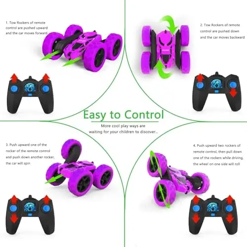 Hamdol bolalar uchun masofadan boshqariladigan mashina, 360° aylanadigan RC Stunt Car chiroqlari bilan, 4WD elektr yo'ltanlamas avtomobil, 2,4 GHz qayta zaryadlanuvchi o'yinchoq mashinalar 6 7 8 9 10 11 12 yoshdagi o'g'il bolalar uchun, tug'ilgan kun - 4