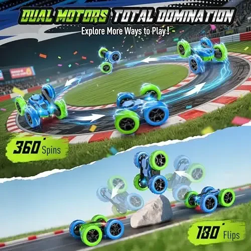 Hamdol bolalar uchun yangilangan RC Car, 360° aylanuvchi ikki tomonlama akrobatik mashina, faralar bilan, 2,4 GHz 4WD masofadan boshqaruv mashinasi, USB-C orqali qayta zaryadlanuvchi elektr o'yinchoq, o'g'il va qizlar uchun tug'ilgan kun sovg'asi - 3