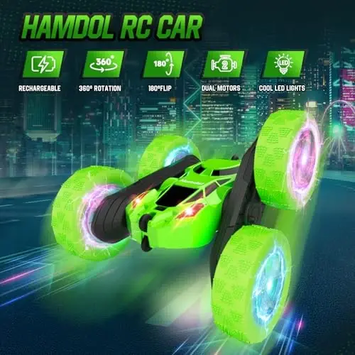 Hamdol Remote Control Stunt Car for Kids, 360° Spinning Double-Sided RC Toy with LED Wheel Lights, 4WD Rechargeable Vehicle for Boys Ages 6–12, Educational STEM Toy & Valentines Gift - HAMDOL (1)