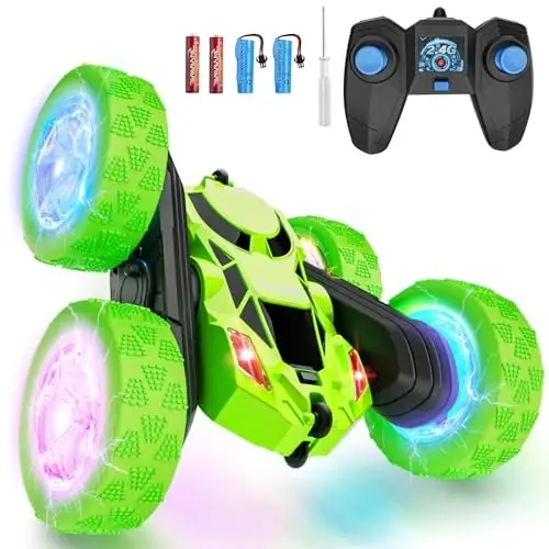 Hamdol Remote Control Stunt Car for Kids, 360° Spinning Double-Sided RC Toy with LED Wheel Lights, 4WD Rechargeable Vehicle for Boys Ages 6–12, Educational STEM Toy 