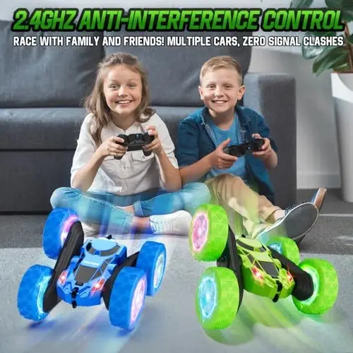 Hamdol Remote Control Stunt Car for Kids, 360° Spinning Double-Sided RC Toy with LED Wheel Lights, 4WD Rechargeable Vehicle for Boys Ages 6–12, Educational STEM Toy - 4