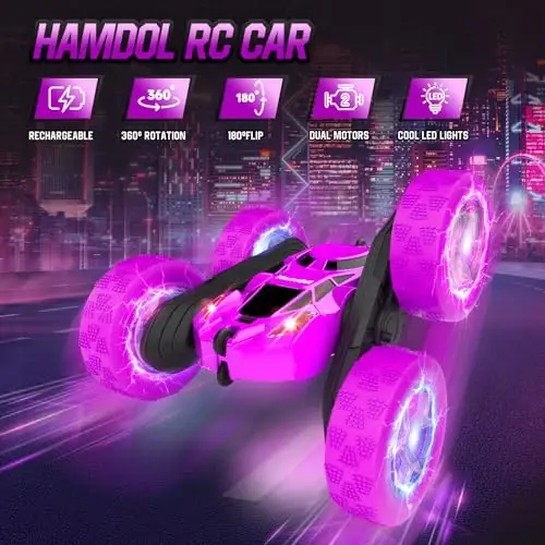 Hamdol Remote Control Car for Kids, Stunt RC Cars with Cool Wheel Lights, Double-Sided Driving, 360-degree Rotation Boys & Girls Toys for Ages 6 7 8 9 10-12 Kids, Valentines, Birthday Idea - 2
