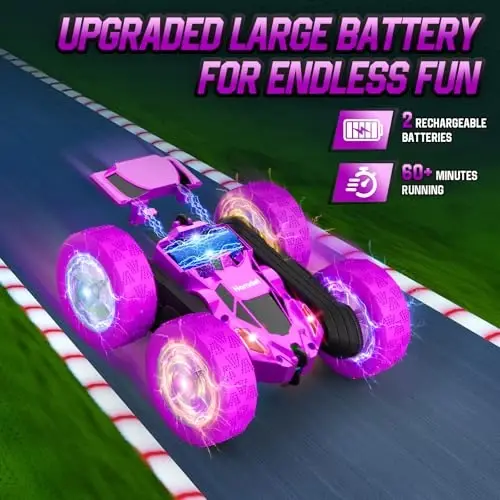 Hamdol Remote Control Car for Kids, Stunt RC Cars with Cool Wheel Lights, Double-Sided Driving, 360-degree Rotation Boys & Girls Toys for Ages 6 7 8 9 10-12 Kids, Christmas, Birthday Idea - 3