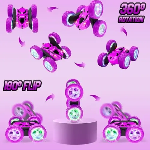 Hamdol Remote Control Car for Kids, Stunt RC Cars with Cool Wheel Lights, Double-Sided Driving, 360-degree Rotation Boys & Girls Toys for Ages 6 7 8 9 10-12 Kids, Christmas, Birthday Idea - 5