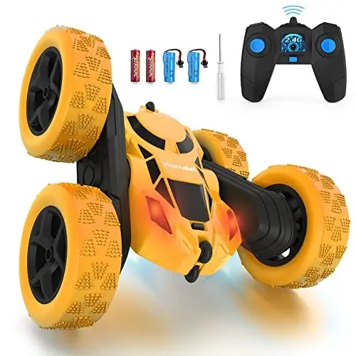 Hamdol Remote Control Stunt Car for Kids, 360° Rotating Double-Sided RC Toy Vehicle with LED Headlights, 4WD 2.4GHz Rechargeable Electric Car, Boys & Girls Toy, Birthday Ages 6–12 - HAMDOL