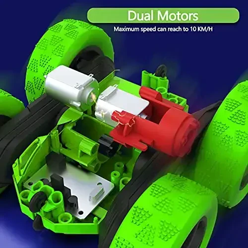 Hamdol masofadan boshqariladigan mashina, ikki tomonlama 360° aylanadigan 4WD RC mashinalari, faralar bilan 2,4 GHz elektr poyga stunt o'yinchoq mashinasi, o'g'il bolalar va qizlar uchun tug'ilgan kun uchun qayta zaryadlanuvchi o'yinchoq mashinalari (yashil) - 3