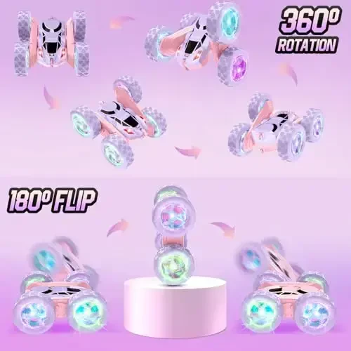 Hamdol masofadan boshqariladigan mashina, ikki tomonlama 360° aylanuvchi 4WD RC mashinalar, yorqin LED g'ildirakli, 2,4 GHz elektr poyga stunt o'yinchoq mashinasi, o'g'il bolalar qizlar uchun zaryadlanuvchi o'yinchoq mashinalar tug'ilgan kun uchun - 5