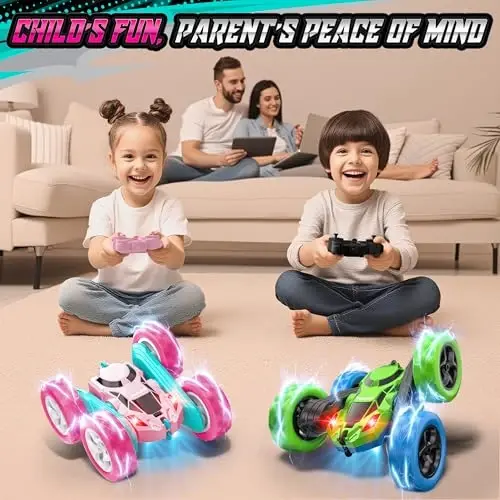 Hamdol Pink RC Car for Girls Age 6+, 360° Rotating Stunt Remote Control Vehicle with LED Lights, Upgraded 4WD USB-C Rechargeable Electric Toy, Perfect Birthday, Holiday - 5