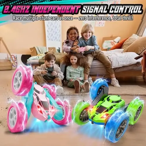 Hamdol Pink RC Car for Girls Age 6+, 360° Rotating Stunt Remote Control Vehicle with LED Lights, Upgraded 4WD USB-C Rechargeable Electric Toy, Perfect Birthday, Holiday - 2