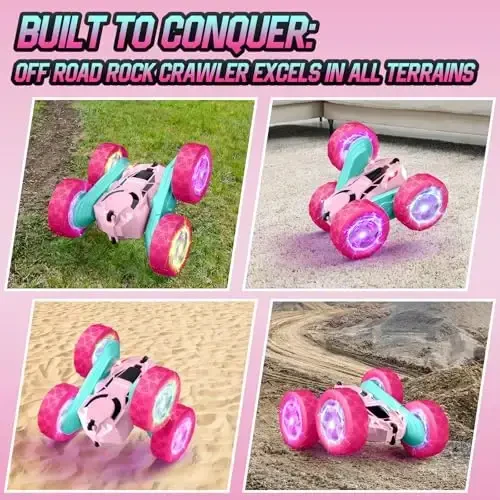 Hamdol Pink Remote Control Car for Girls, Double Sided with Shining Headlights & Wheel Lights, Girl Princess Toys, Rechargeable Toy Car for 6-7 6-8 9 10-12 Year Old Girls Birthday - 6