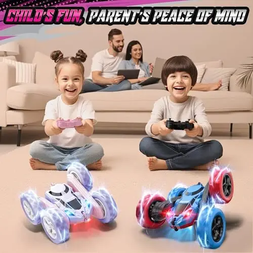 Hamdol Qizlar uchun masofadan boshqarish mashinasi, ikki tomonlama rangli dizaynli Stunt RC transport vositasi, yangilangan 4WD USB-C qayta zaryadlanuvchi o'yinchoq, 2,4 GHz tezkor elektr STEM o'yinchoq, 6+ yosh uchun tug'ilgan kun - 5