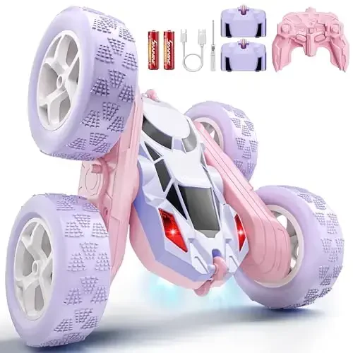 Hamdol Qizlar uchun masofadan boshqarish mashinasi, ikki tomonlama rangli dizaynli Stunt RC transport vositasi, yangilangan 4WD USB-C qayta zaryadlanuvchi o'yinchoq, 2,4 GHz tezkor elektr STEM o'yinchoq, 6+ yosh uchun tug'ilgan kun - HAMDOL