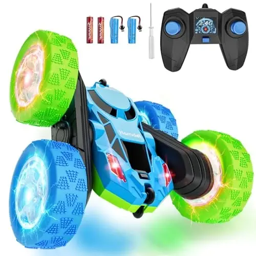 Hamdol RC Cars Toys for Kids Ages 6-12, 360° Spinning Double-Sided Remote Control Car with LED Lights, 4WD Rechargeable Toy for Boys Age 8-10, Perfect Birthday Holiday Valentines Easter Gift - HAMDOL