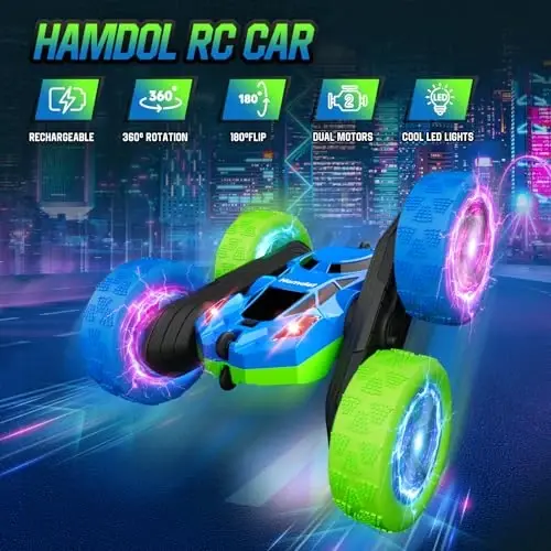 Hamdol RC Cars Toys for Kids Ages 6-12, 360° Spinning Double-Sided Remote Control Car with LED Lights, 4WD Rechargeable Toy for Boys Age 8-10, Perfect Birthday Holiday Valentines Easter Gift - HAMDOL (1)
