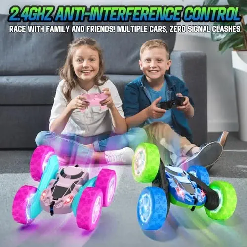 Hamdol RC Cars Toys for Kids Ages 6-12, 360° Spinning Double-Sided Remote Control Car with LED Lights, 4WD Rechargeable Toy for Boys Age 8-10, Perfect Birthday Holiday Valentines Easter Gift - 4