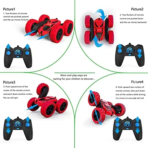 Hamdol Remote Control Car Double Sided 360°Rotating 4WD RC Cars with Headlights 2.4GHz Electric Race Stunt Toy Car Rechargeable Toy Cars for 6-12 Year Old Boys Girls BirthdayGift (Red) - 4