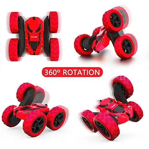 Hamdol Remote Control Car Double Sided 360°Rotating 4WD RC Cars with Headlights 2.4GHz Electric Race Stunt Toy Car Rechargeable Toy Cars for 6-12 Year Old Boys Girls BirthdayGift (Red) - 3