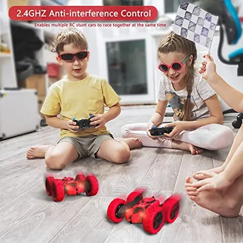 Hamdol Remote Control Car Double Sided 360°Rotating 4WD RC Cars with Headlights 2.4GHz Electric Race Stunt Toy Car Rechargeable Toy Cars for 6-12 Year Old Boys Girls BirthdayGift (Red) 