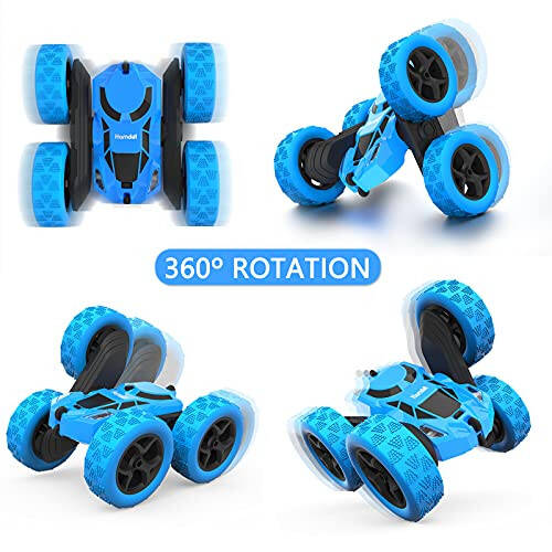 Hamdol Remote Control Car Double Sided 360°Rotating 4WD RC Cars with Headlights 2.4GHz Electric Race Stunt Toy Car Rechargeable Toy Cars for Boys Girls Birthday (Blue) - 2